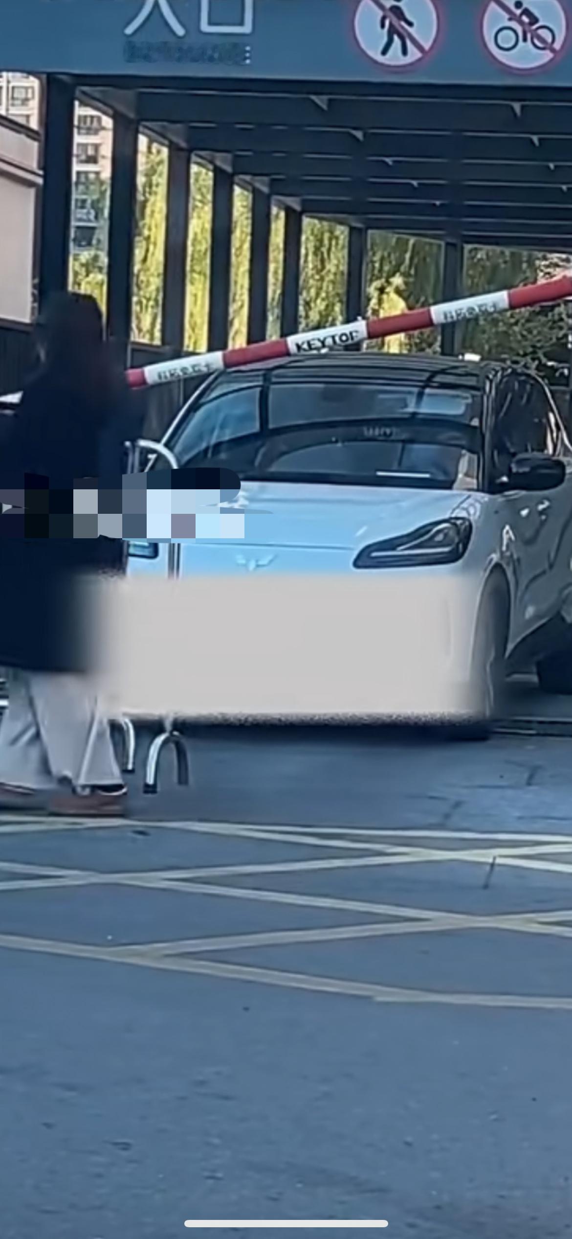 12月4日江苏，女子在“入口处”准备开车出来，入口处明确提示禁止驶出，女子下车手