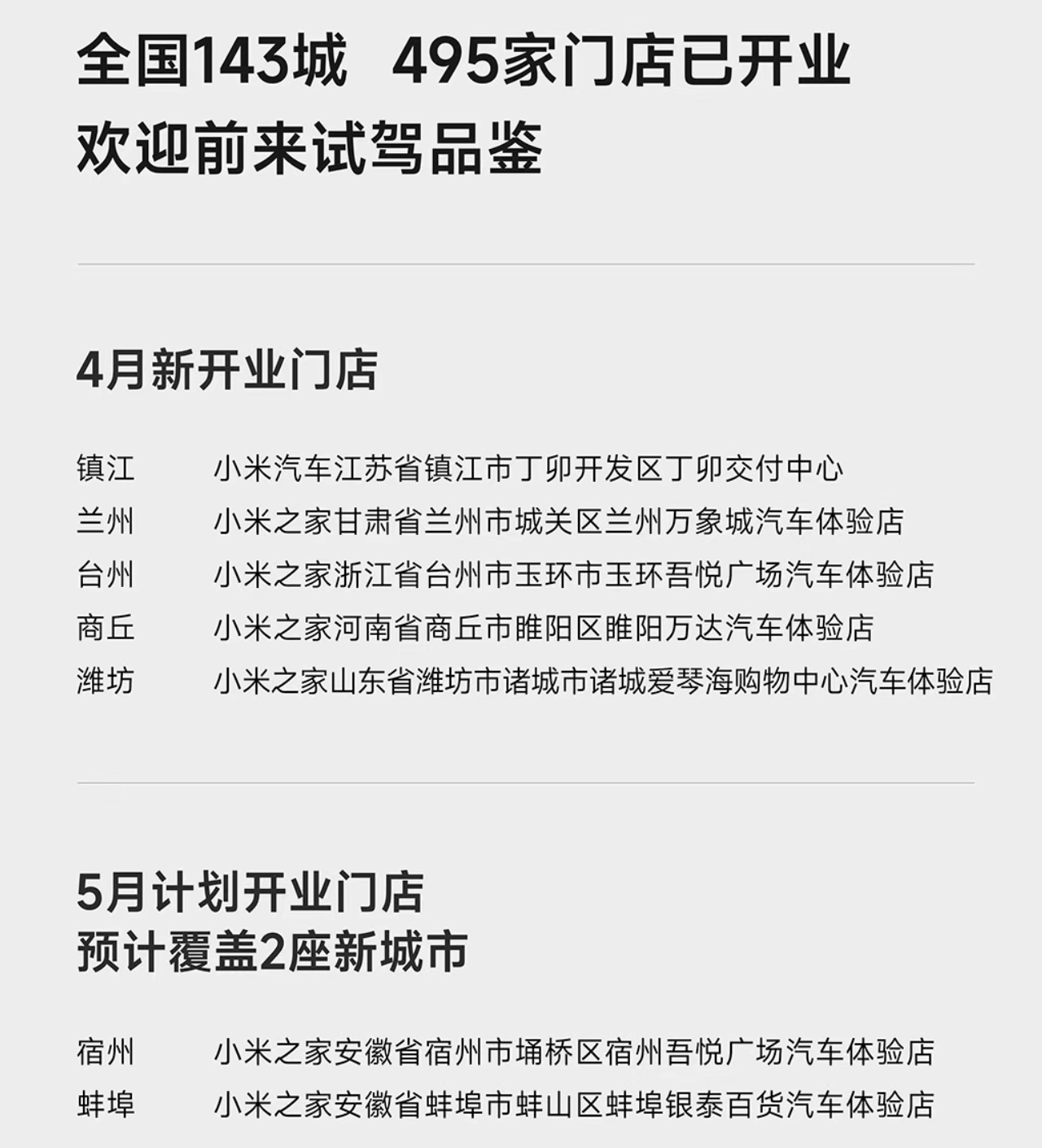 6月份的小米新店开业进展一直没有更新，以前每个月的最后一天都会更新。目前小米49