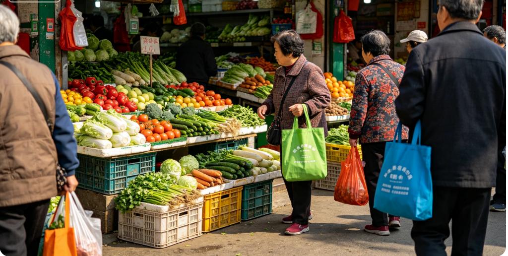 菜市场不让自带购物袋，必须买场内塑料袋？这件事最近让不少老百姓觉得别扭。
有网友