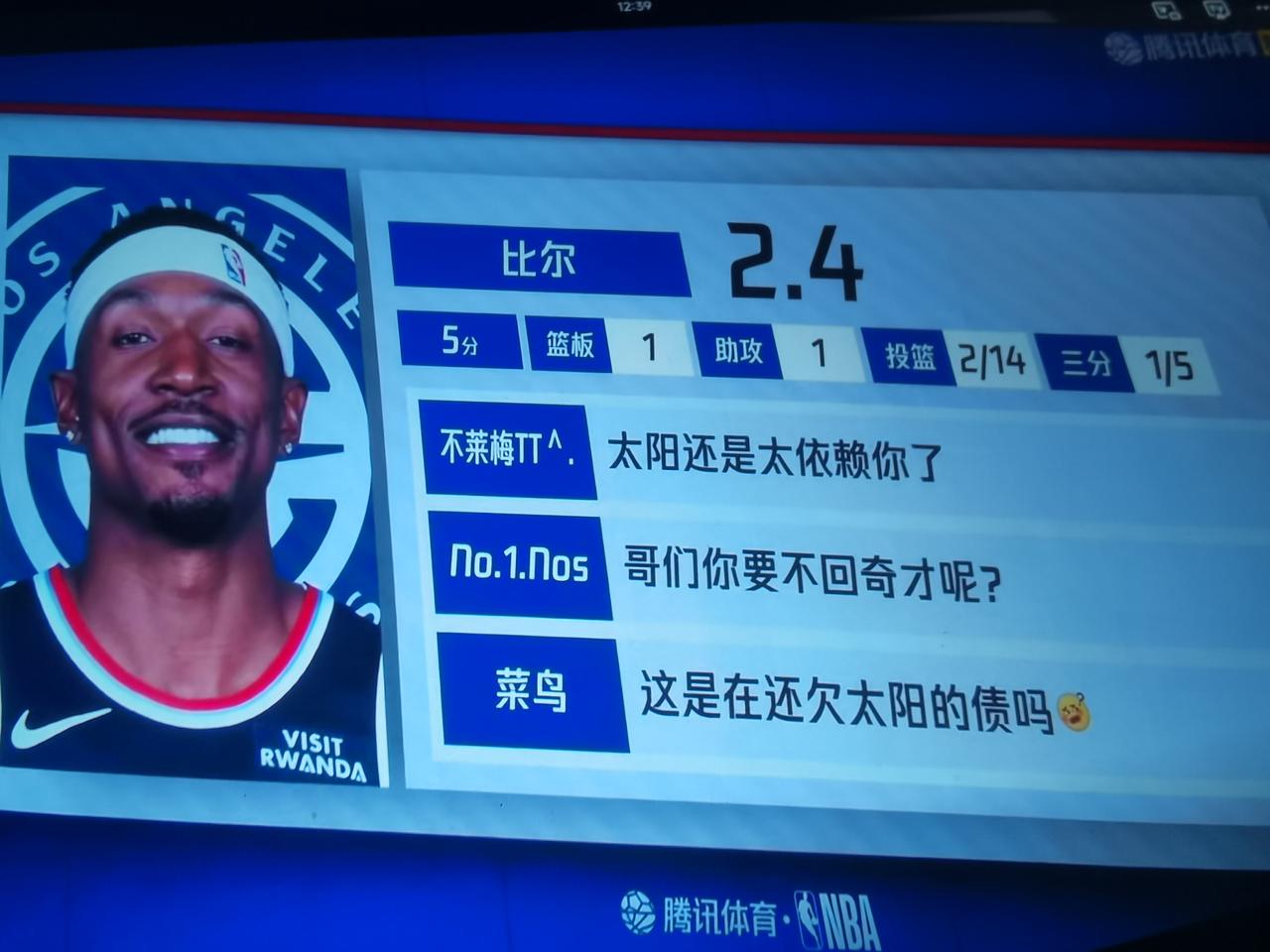 比尔本质上和本西蒙斯是一类人

        快船102-115，毫无悬念输给