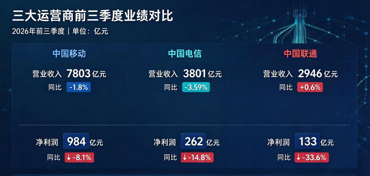 【季报出炉：三大运营商哪家强】 

昨日，联通发布前三季度营收报告，至此，三大运