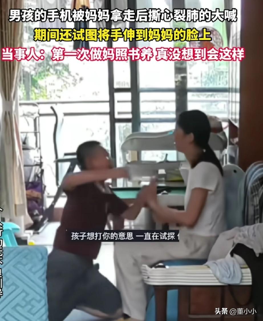 养了个白眼狼？男孩的手机被妈妈拿走后，撕心裂肺的大喊，期间还想动手抓妈妈的脸。