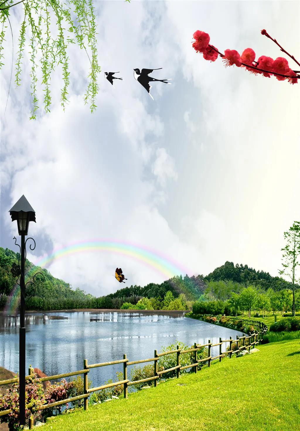 春到人间，景色秀丽，风和日暖，万物蓬勃生长。

暖阳铺道，繁花作伴，桃李枝头春意