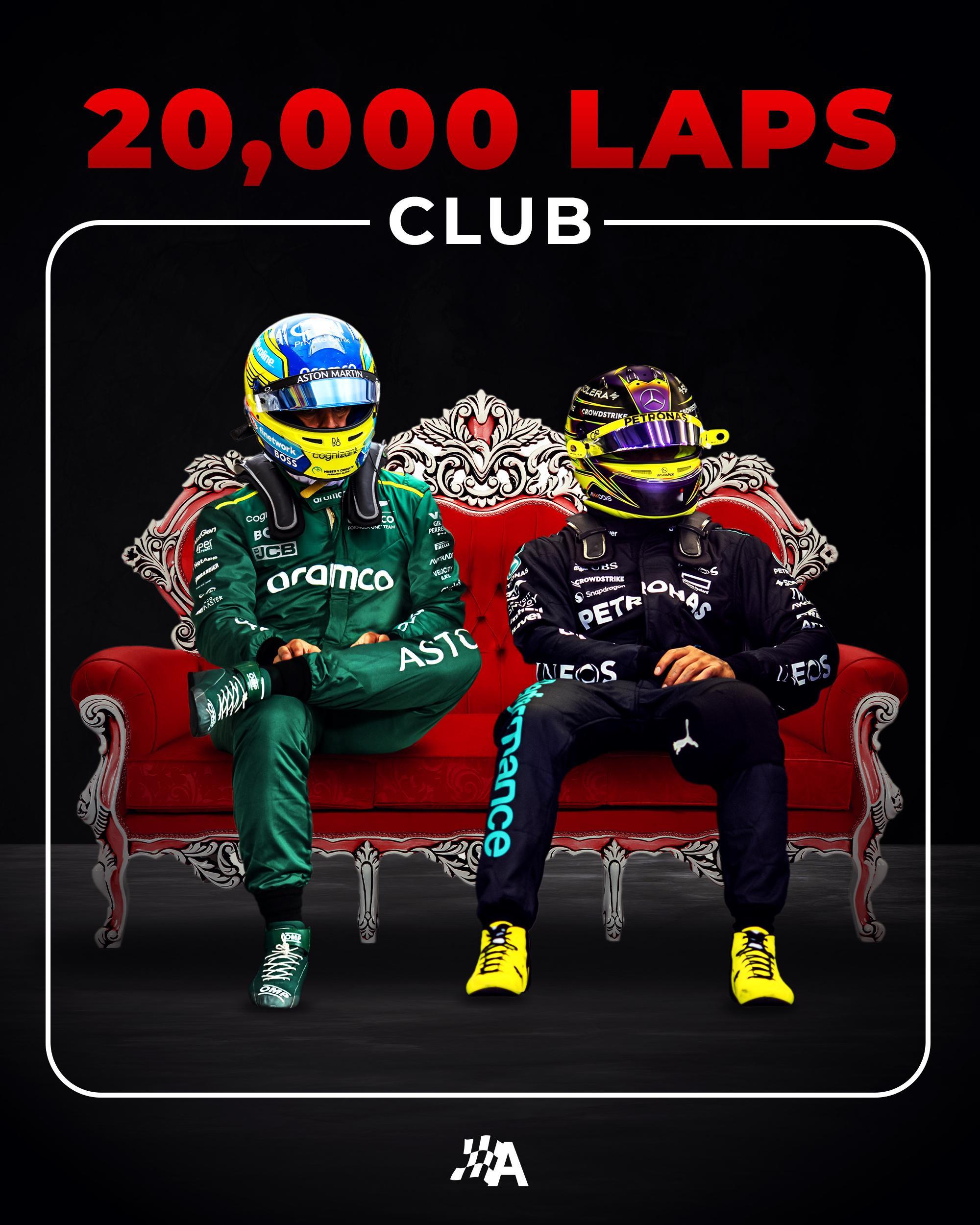 汉密尔顿达成了生涯20000圈里程碑，F1历史上此前仅有阿隆索达成这一成就。 #