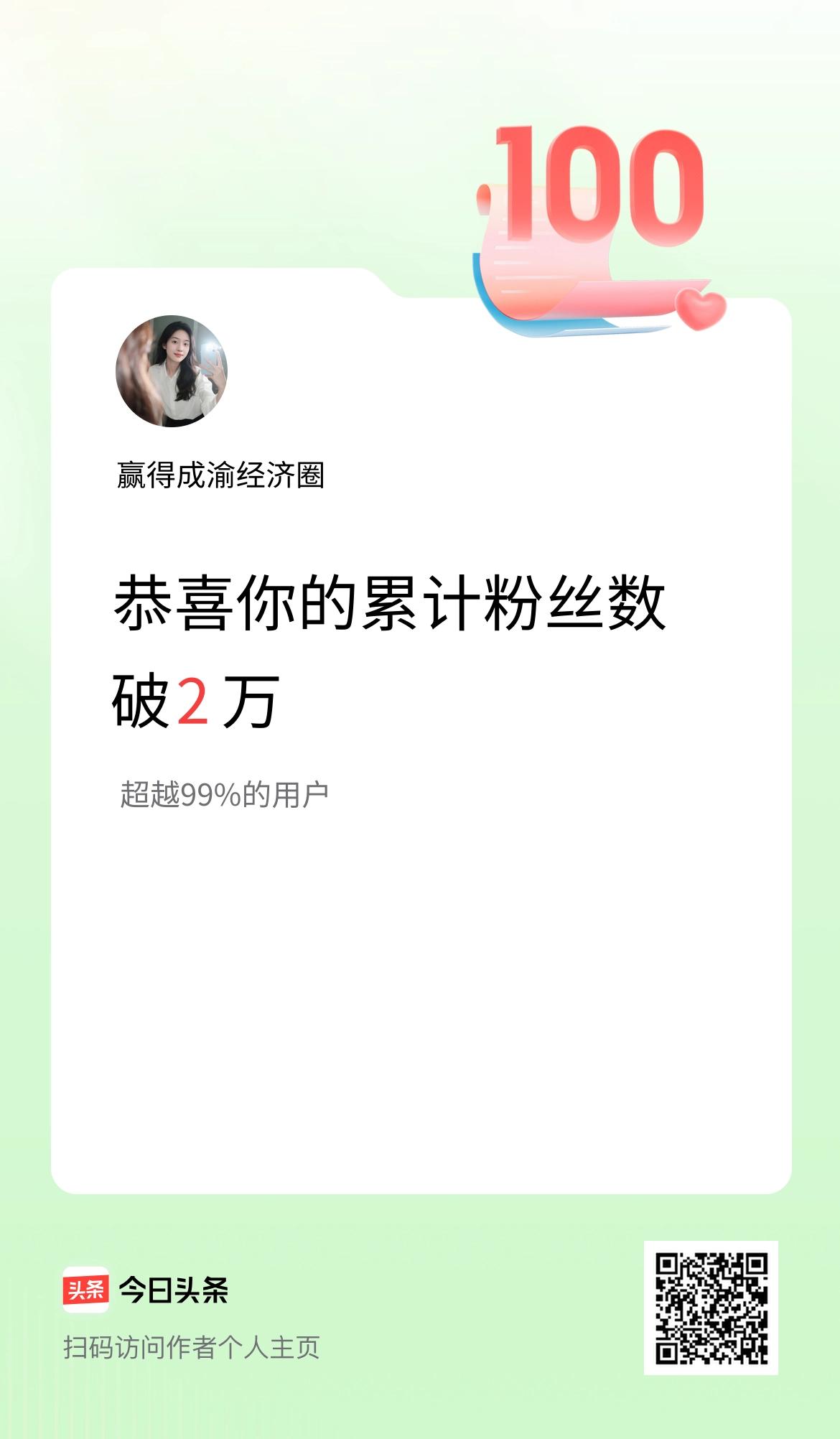 我在头条累计粉丝数破2万啦！