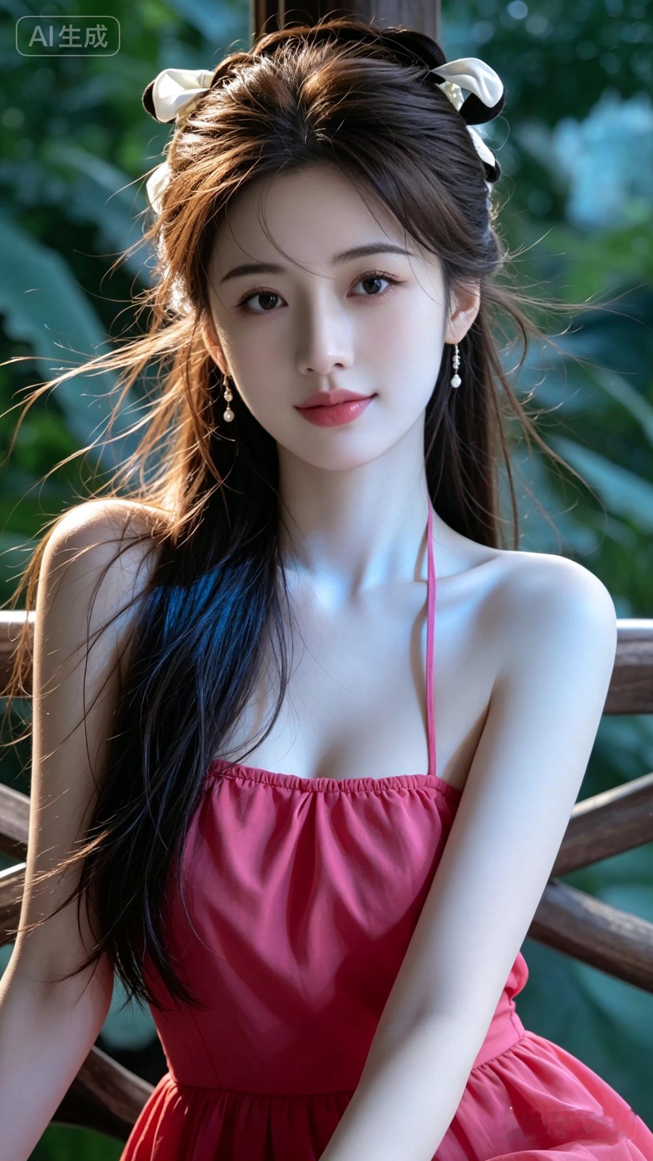 夏日清新少女，红裙飘逸，自然光下更显娇美！🌿💗