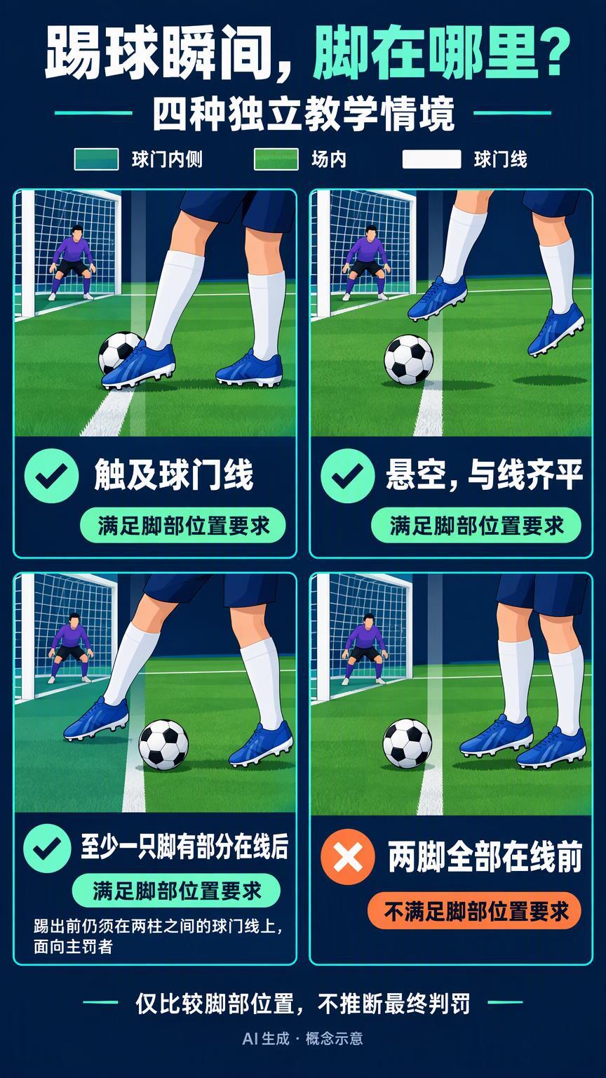 扑点球时，双脚离地不等于提前离线判断门将扑点球有没有提前离线，不能只看鞋底是不是