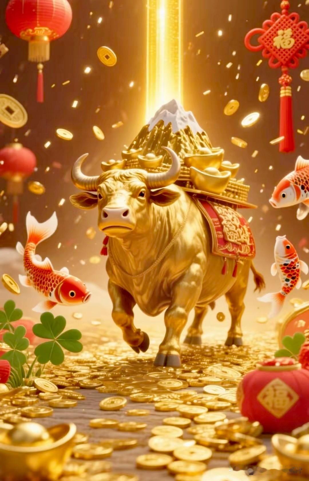 牛气冲天，财源滚滚来。