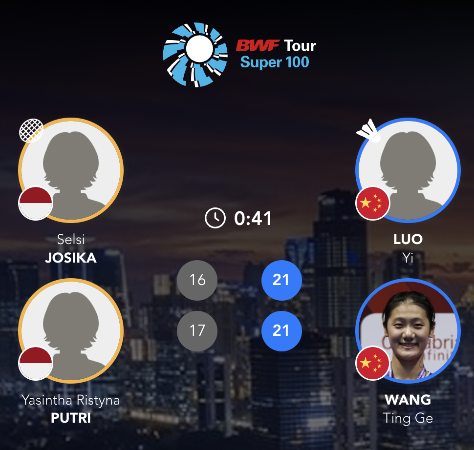 罗意/王汀戈🇨🇳 21-16、21-17 🇮🇩约西卡/亚辛莎2025年印
