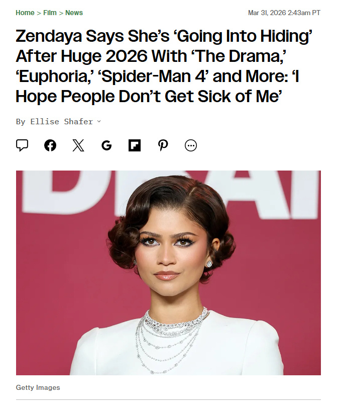 赞达亚将暂时息影赞达亚希望观众不要厌烦自己 据报道，赞达亚受访表示，在经历了如此