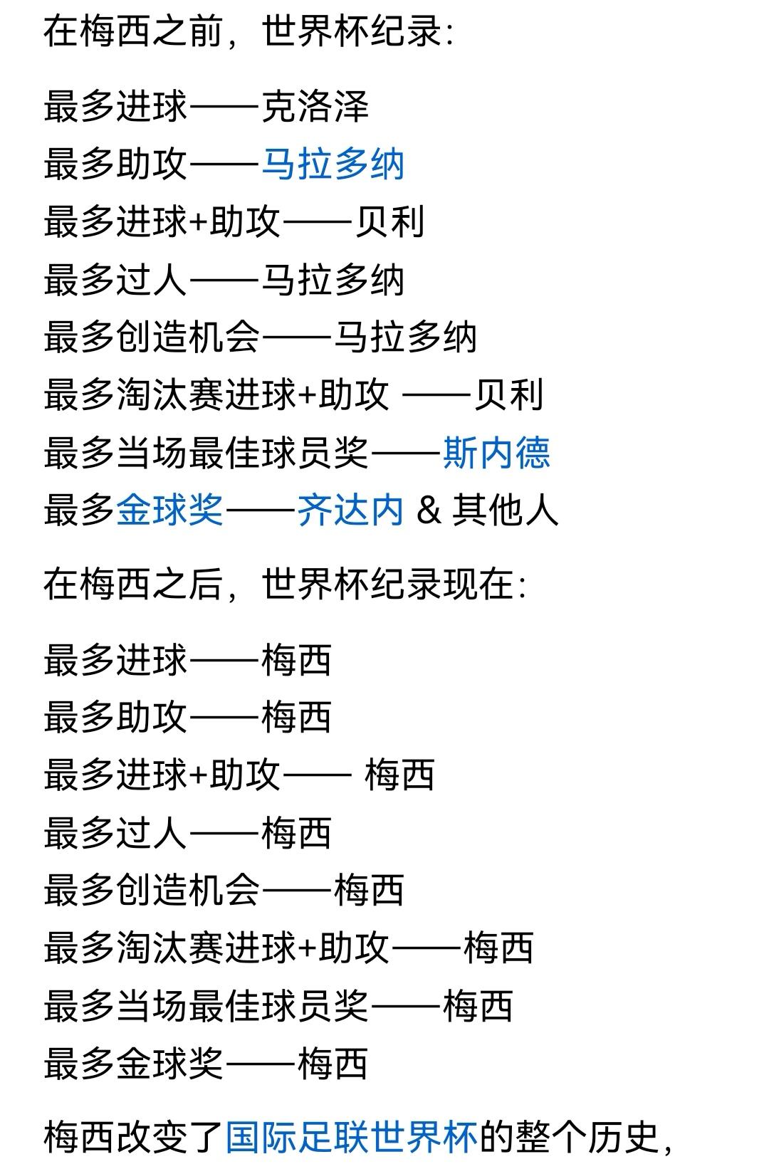 梅西改变了国际足联世杯的整个历史。