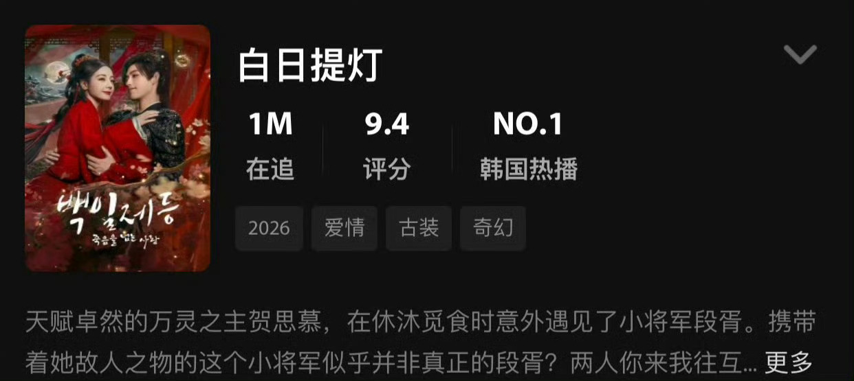 《白日提灯》在WeTv播出在追人数显示为100万，这水平太顶了！ 