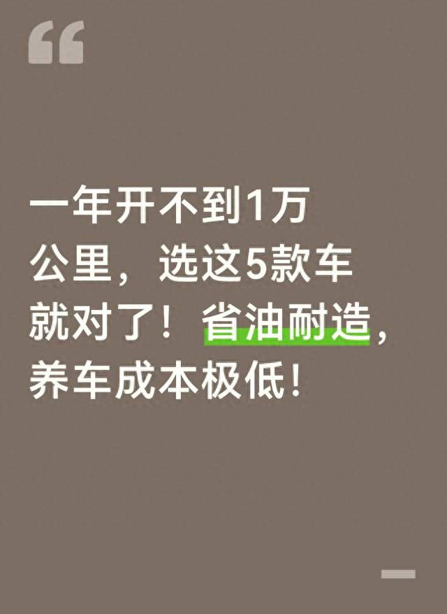 一年开不到1万公里，选这5款车就对了！省油耐造，养车成本极低！