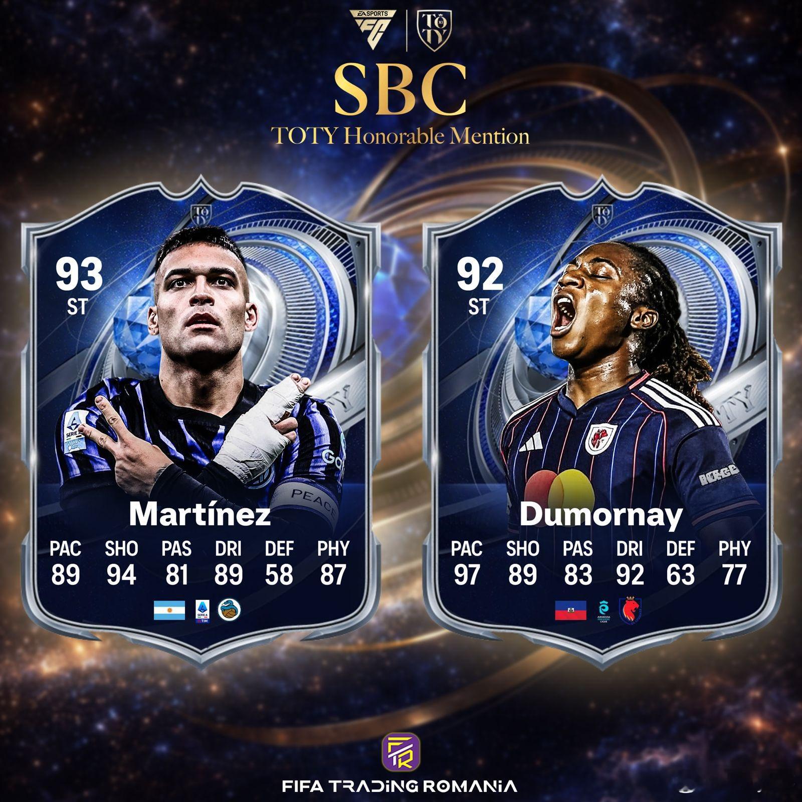 TOTY荣誉提名劳塔罗&迪莫奈的SBC确认。FC26