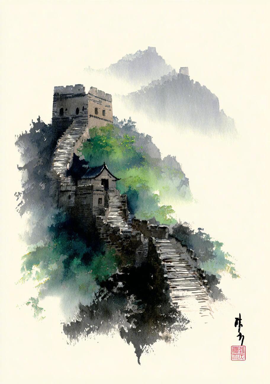 手绘长城图｜大好河山穷几许，以我步履丈量之。 