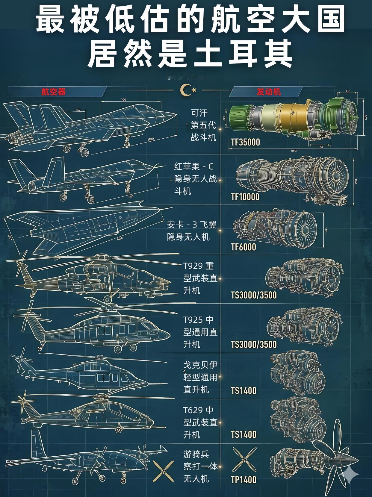 土耳其航空工业异军突起，全谱系布局令人惊叹。
1、其航空器产品线覆盖全面，拥有可