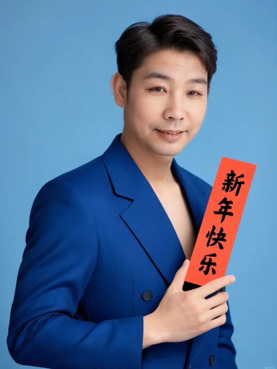 AI蓝色西服写真 随变ai随便玩 开心 笑口常开