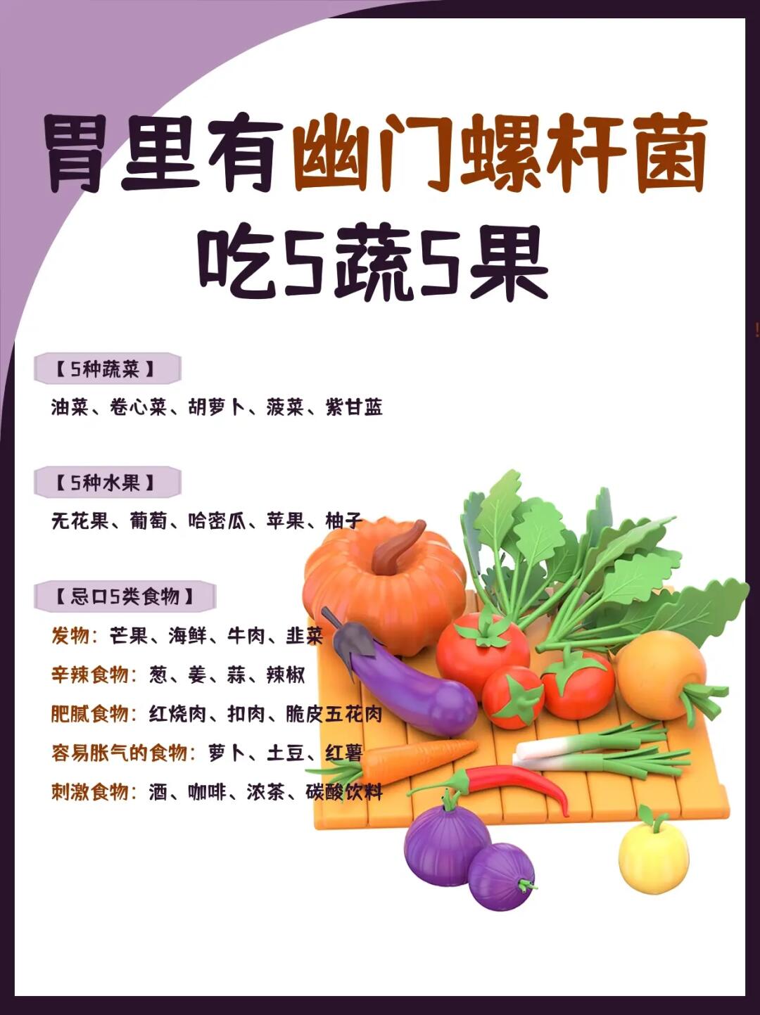 感染幽门螺杆菌‼️多吃5蔬5果