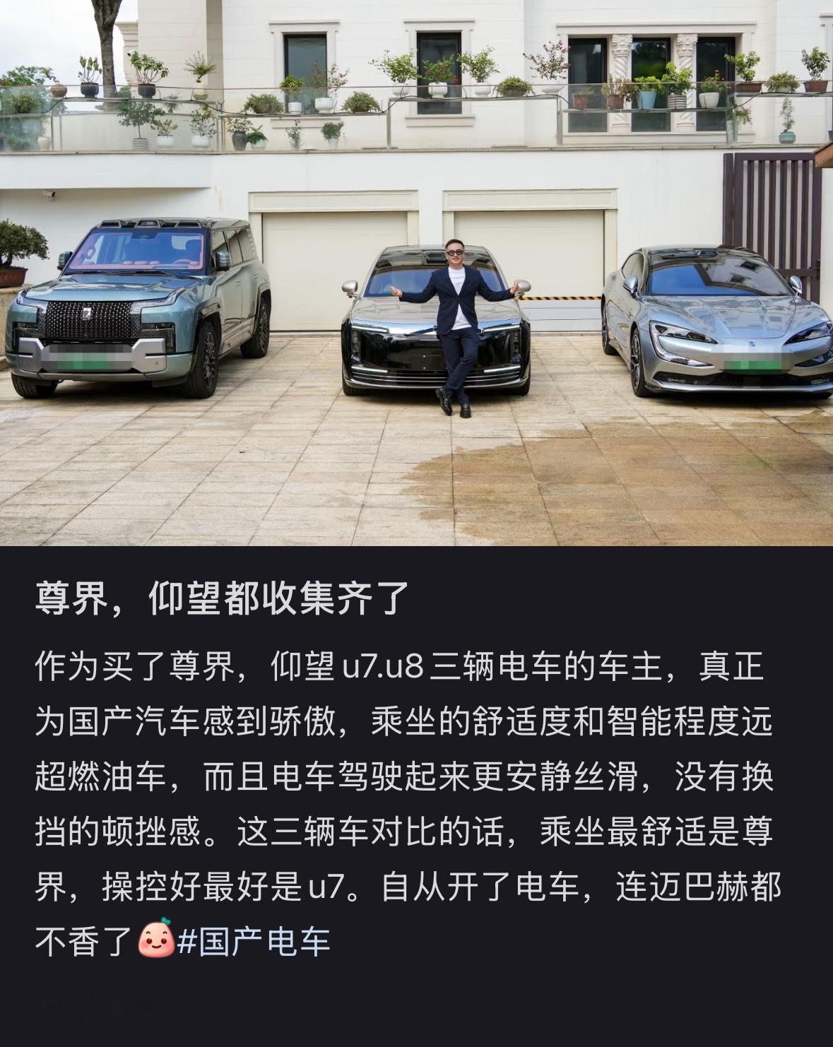 这大哥是真有实力，买了仰望U7、U8、尊界S800。我看一些网友非黑即白地看待比