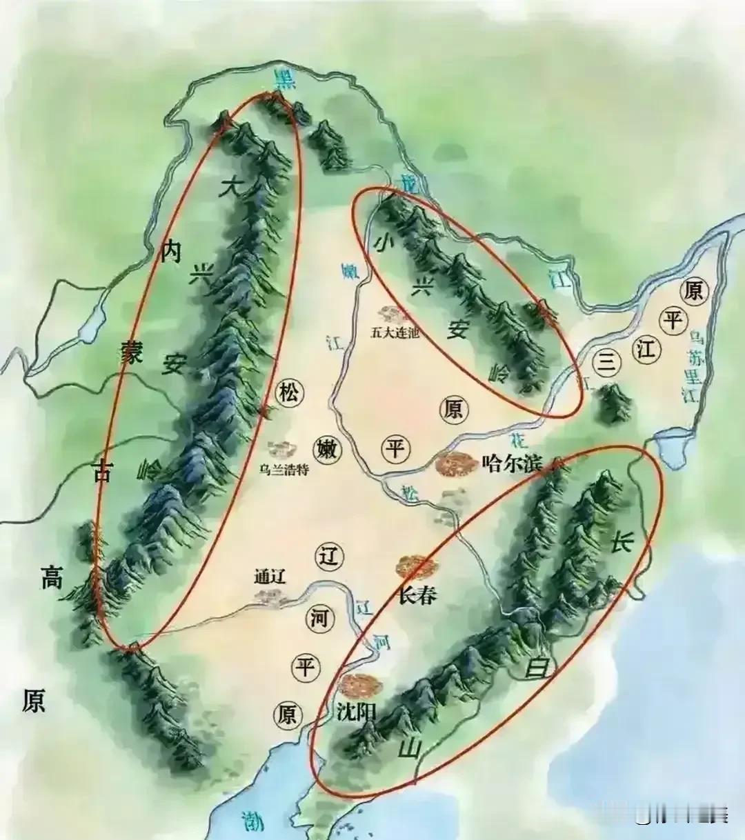 这才是真正的四塞之固。

太行山，大兴安岭，小兴安岭和燕山山脉就想四面墙一样，围