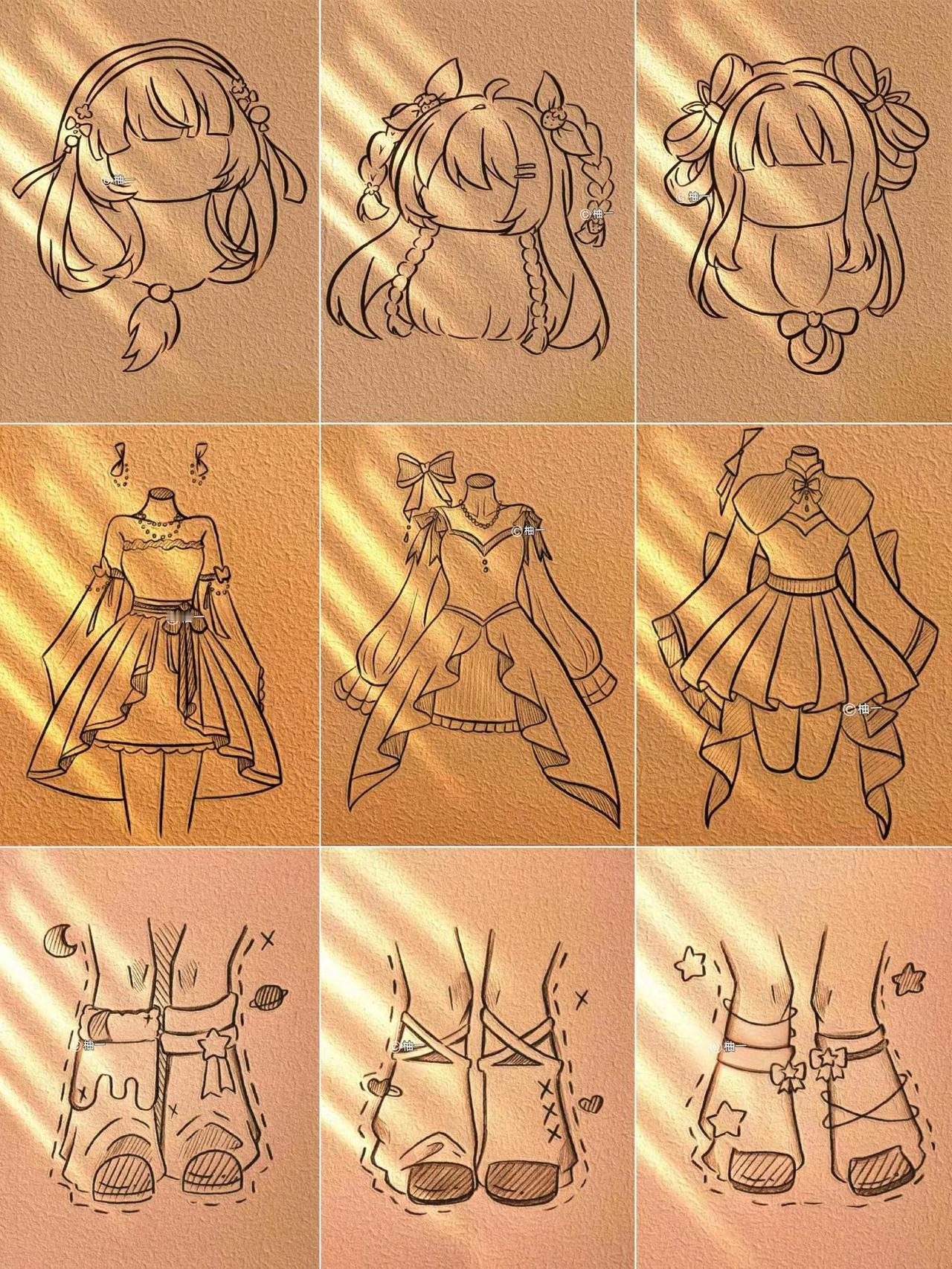 女生发型简笔画连衣裙靴子手绘绘画素材 简笔画 一起学画画 一学就会的简笔画 零基