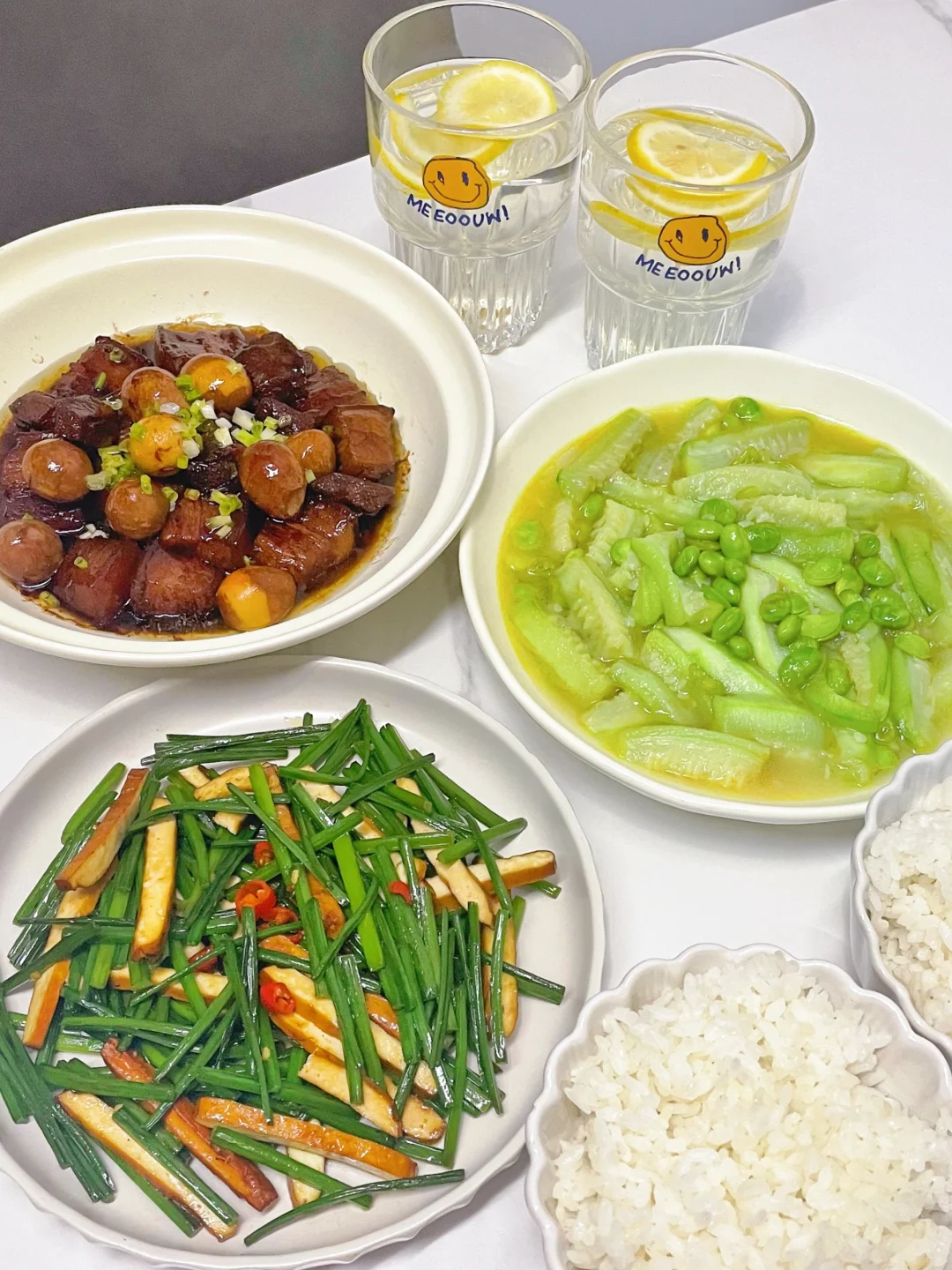 ✅晚餐分享|红烧肉➕韭苔豆干➕丝瓜毛豆