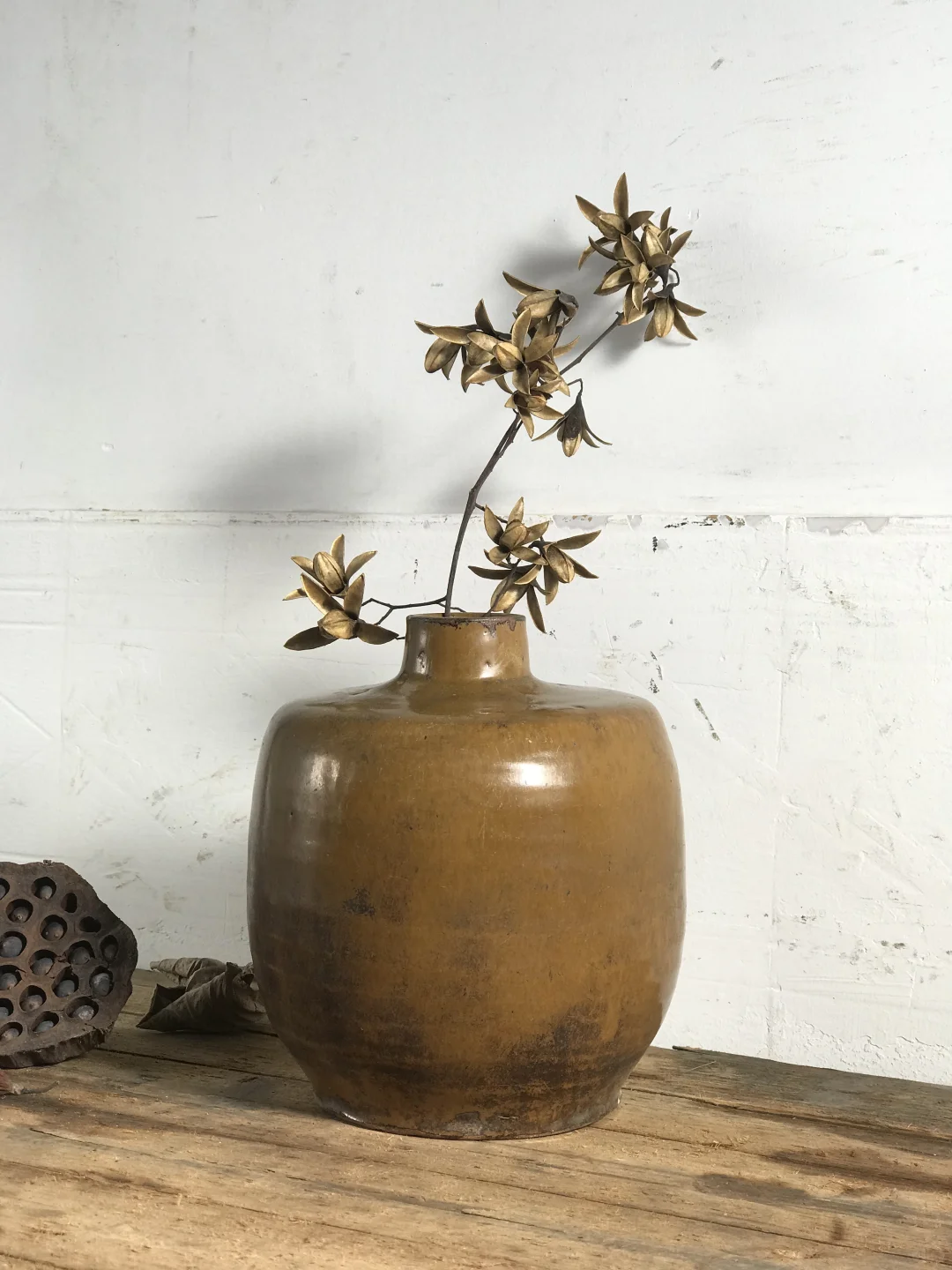 老陶瓶、插花花器、民宿茶室极简侘寂摆件。