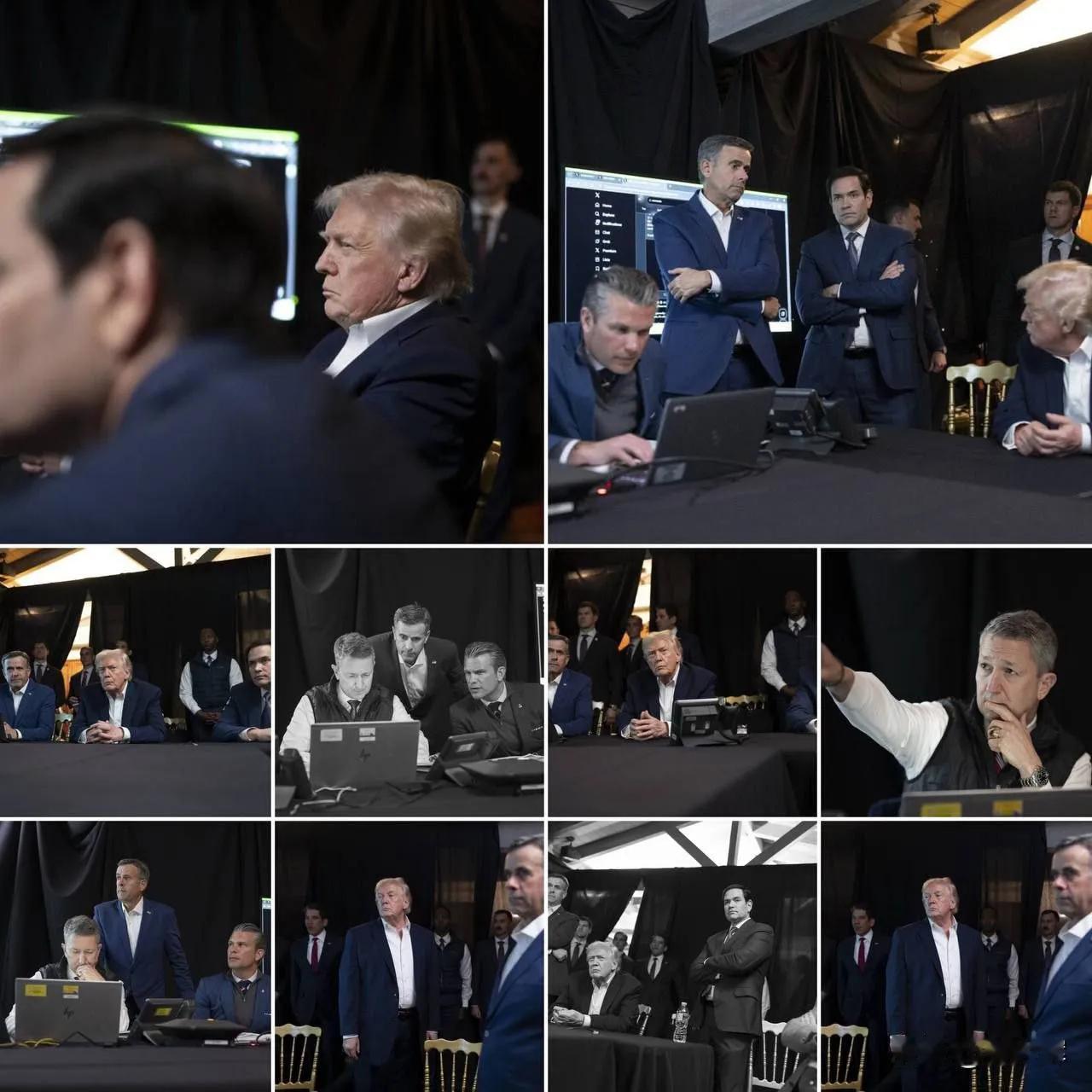 白宫公布了一张战情室照片，照片中特朗普实时关注着抓捕委内瑞拉总统马杜罗的行动。