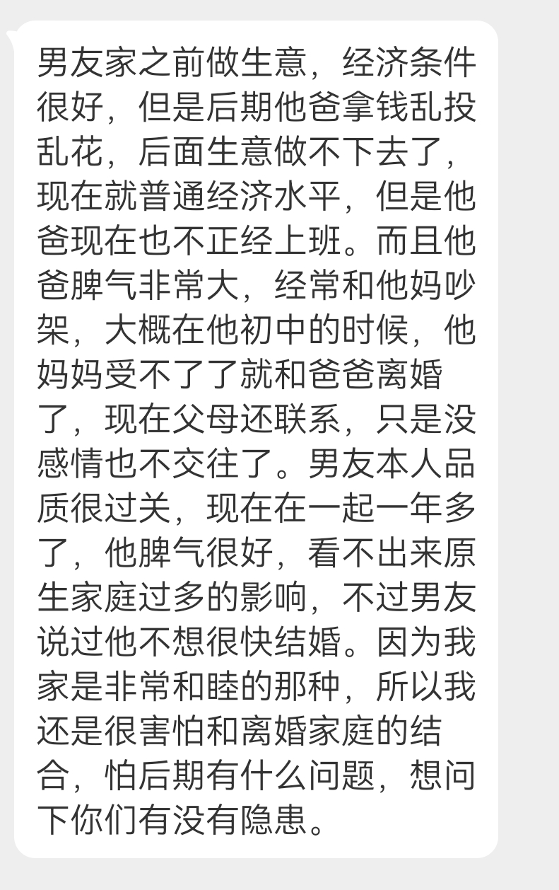投稿 男友爸爸脾气大 花钱没数导致离婚 ​​​