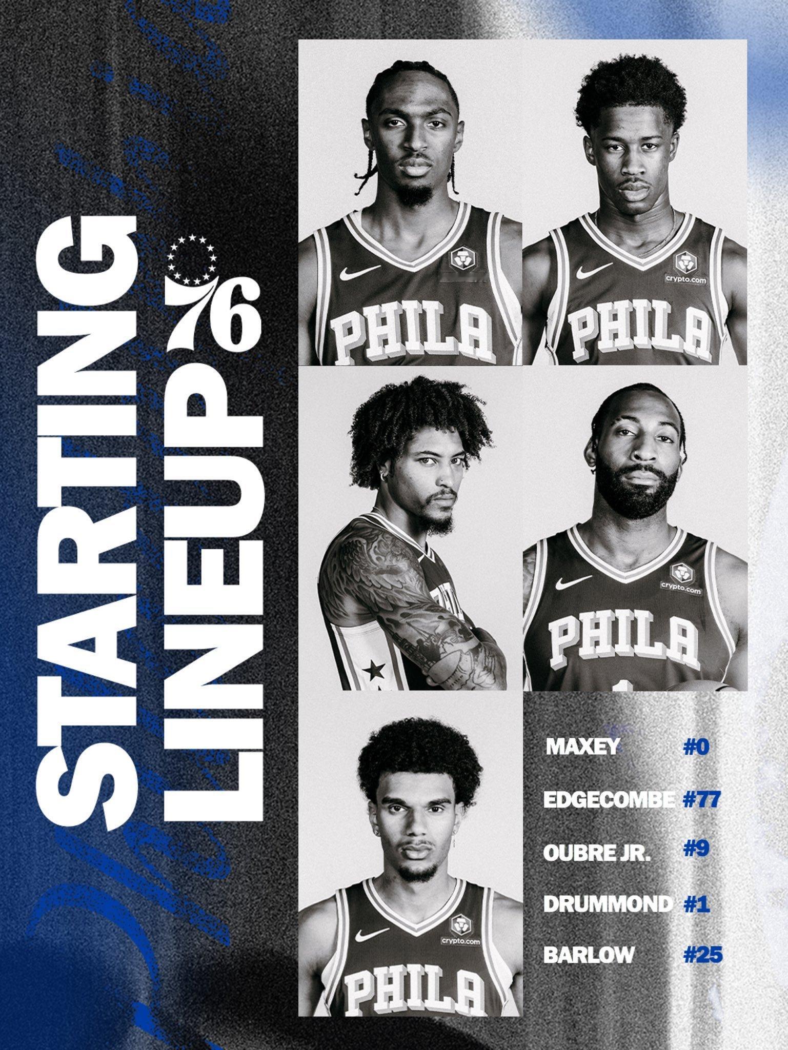 常规赛第42场：76人vs太阳首发阵容名单：马克西、埃奇库姆、乌布雷巴洛、德拉蒙