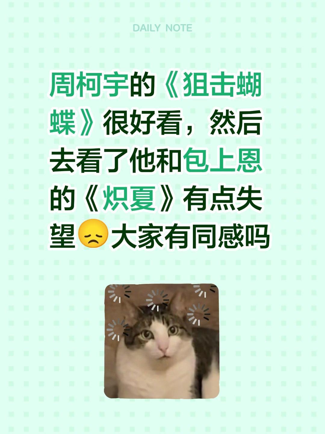 周柯宇的《狙击蝴蝶》很好看，然后去看了他和包上恩的《炽夏》有点失望😞大家有同感