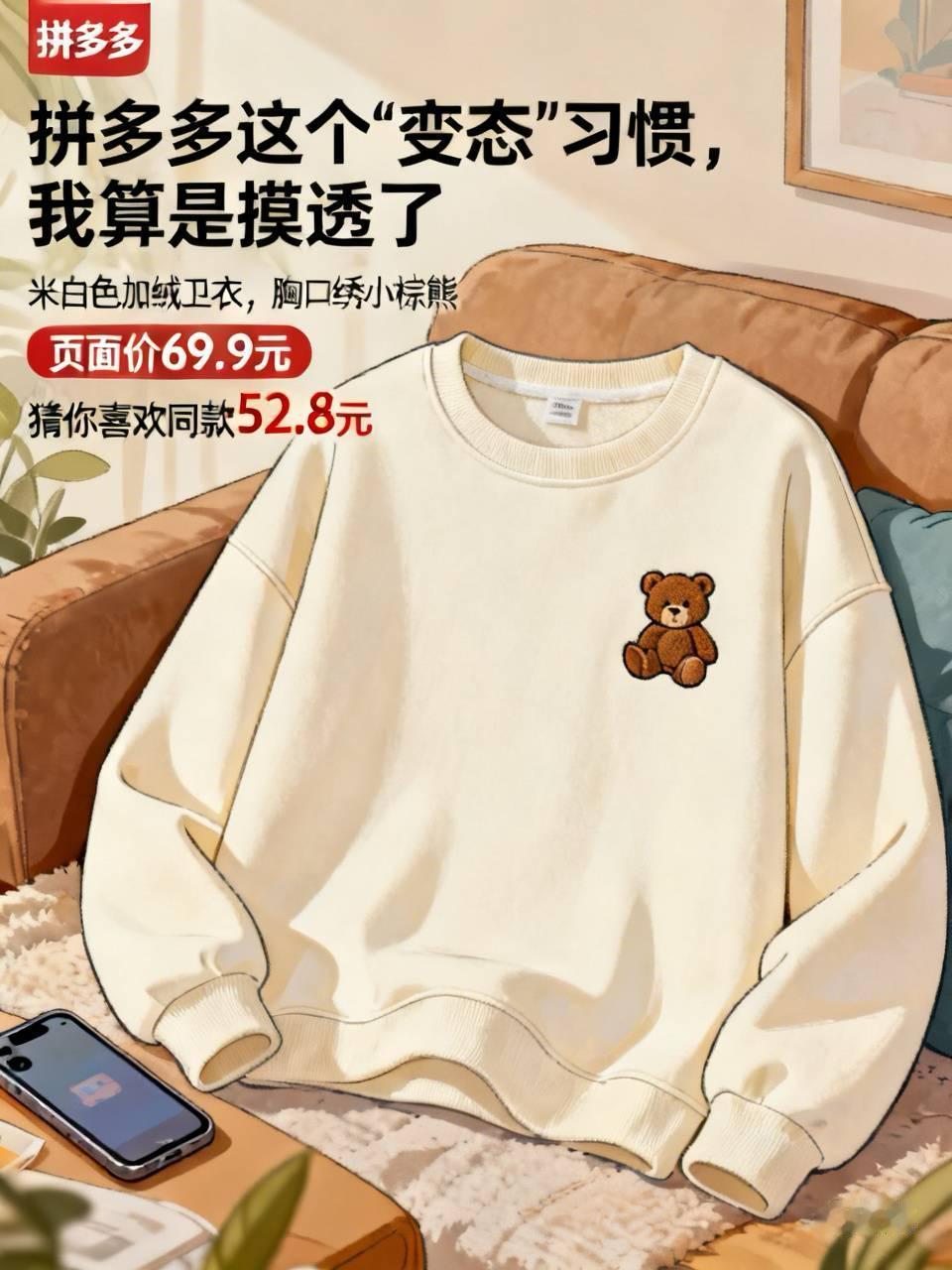 拼多多这个“变态”习惯，我算是摸透了。

上个月，我在拼多多看中一件加绒卫衣，米