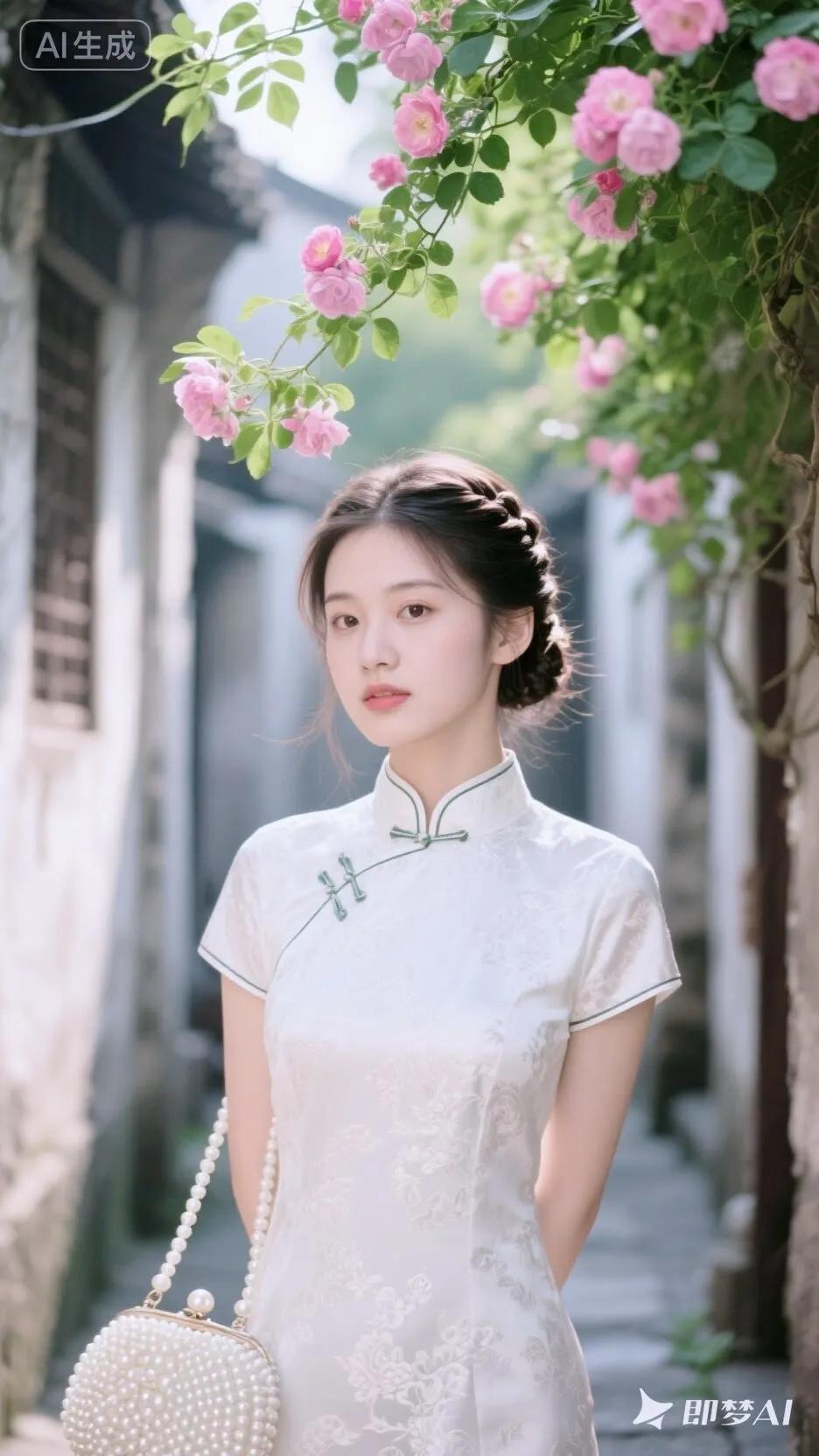 花径人如玉，青丝绾作云。