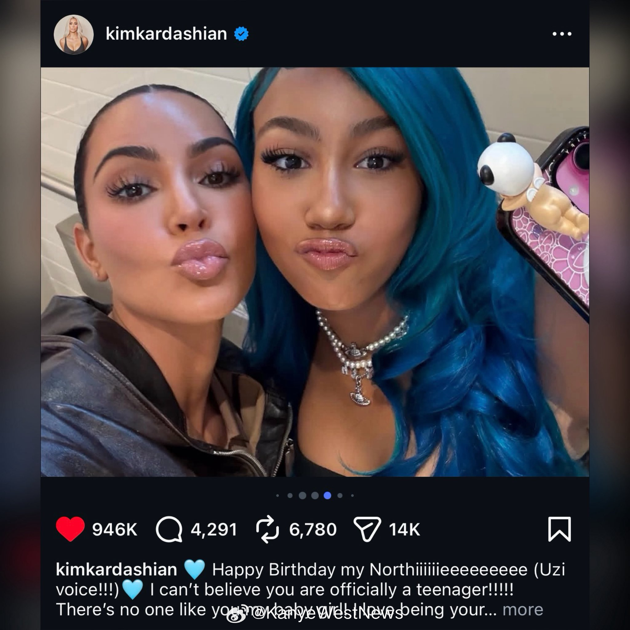 Ye和Kim Kardashian发文祝贺大女儿North West生日🎈“H