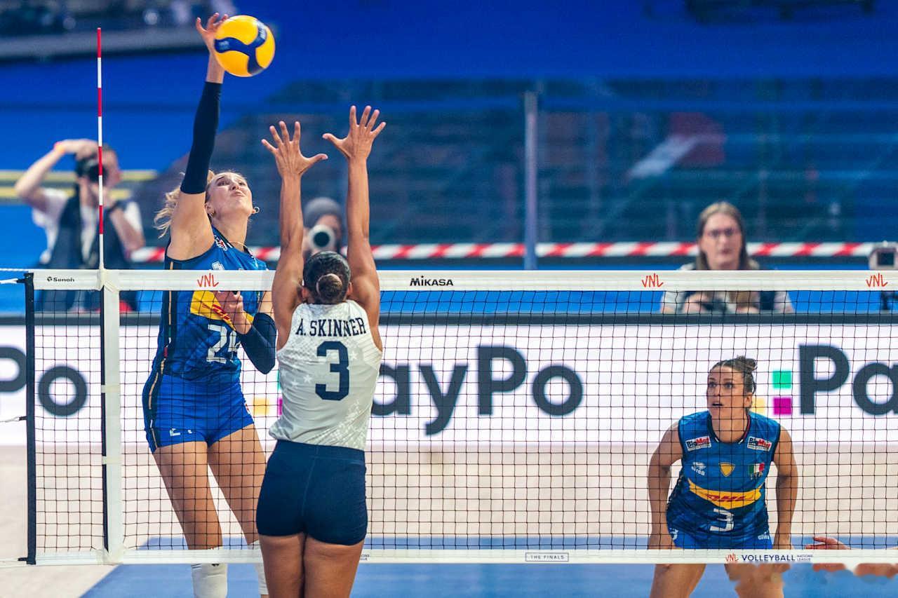 意大利女排3比0美国女排 (25-22，25-21，28-26)。意大利纯靠二三