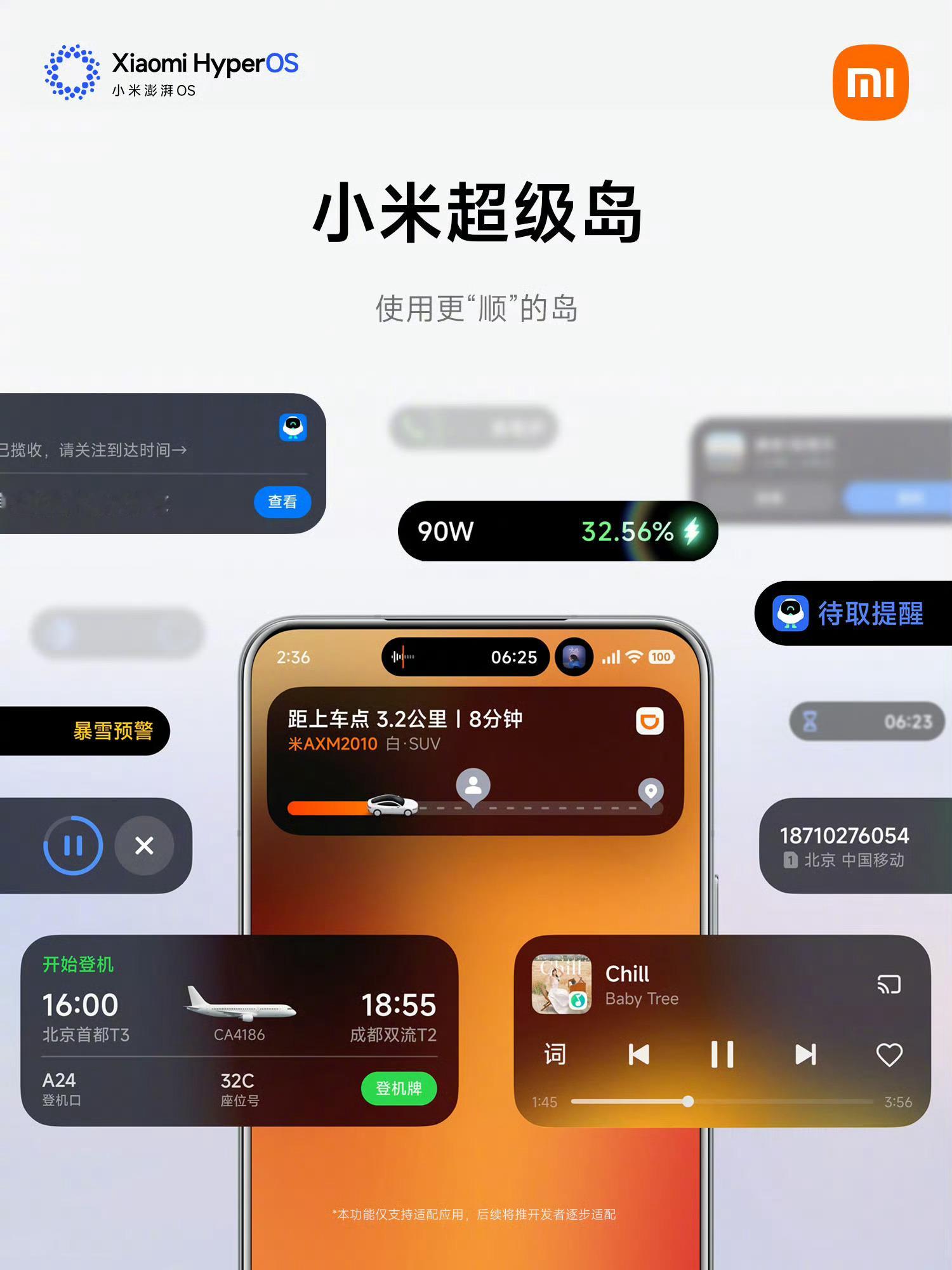 小米澎湃 OS3 有自己的超级岛，支持三岛并存，随意切换 ​​​