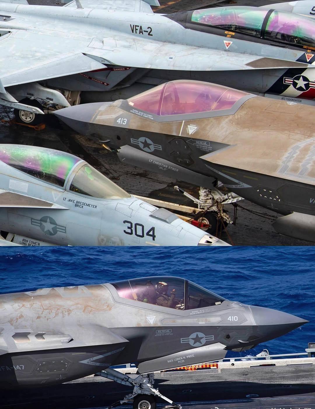 F-35C隐身涂装的生锈速度很快，由于长期暴露在含盐分的海水、油污、燃料残留物和