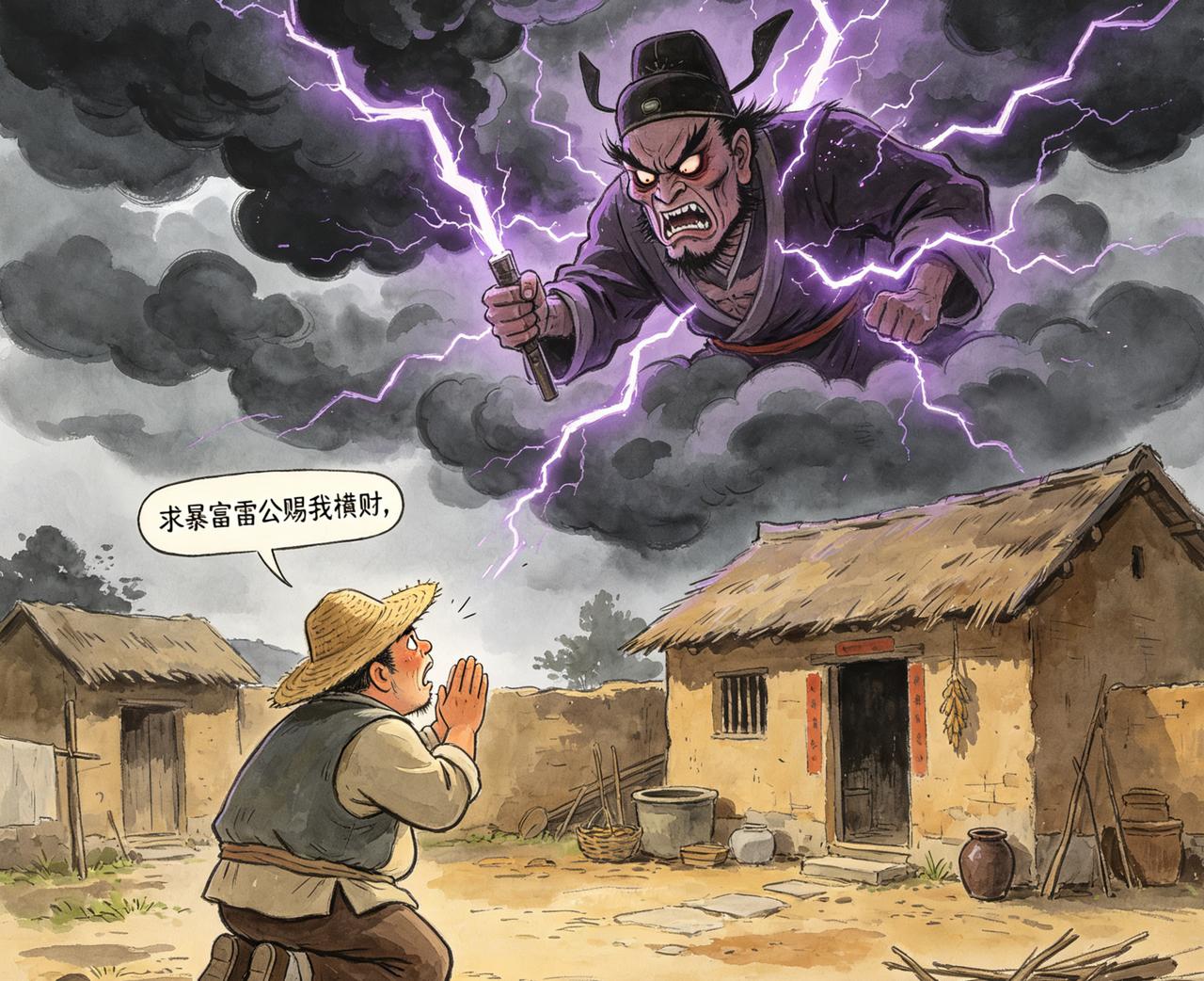 江湖怪谈•荒诞志144 暴富雷

有一农夫，嫌种地太苦，日日在家跪拜“暴富雷公”