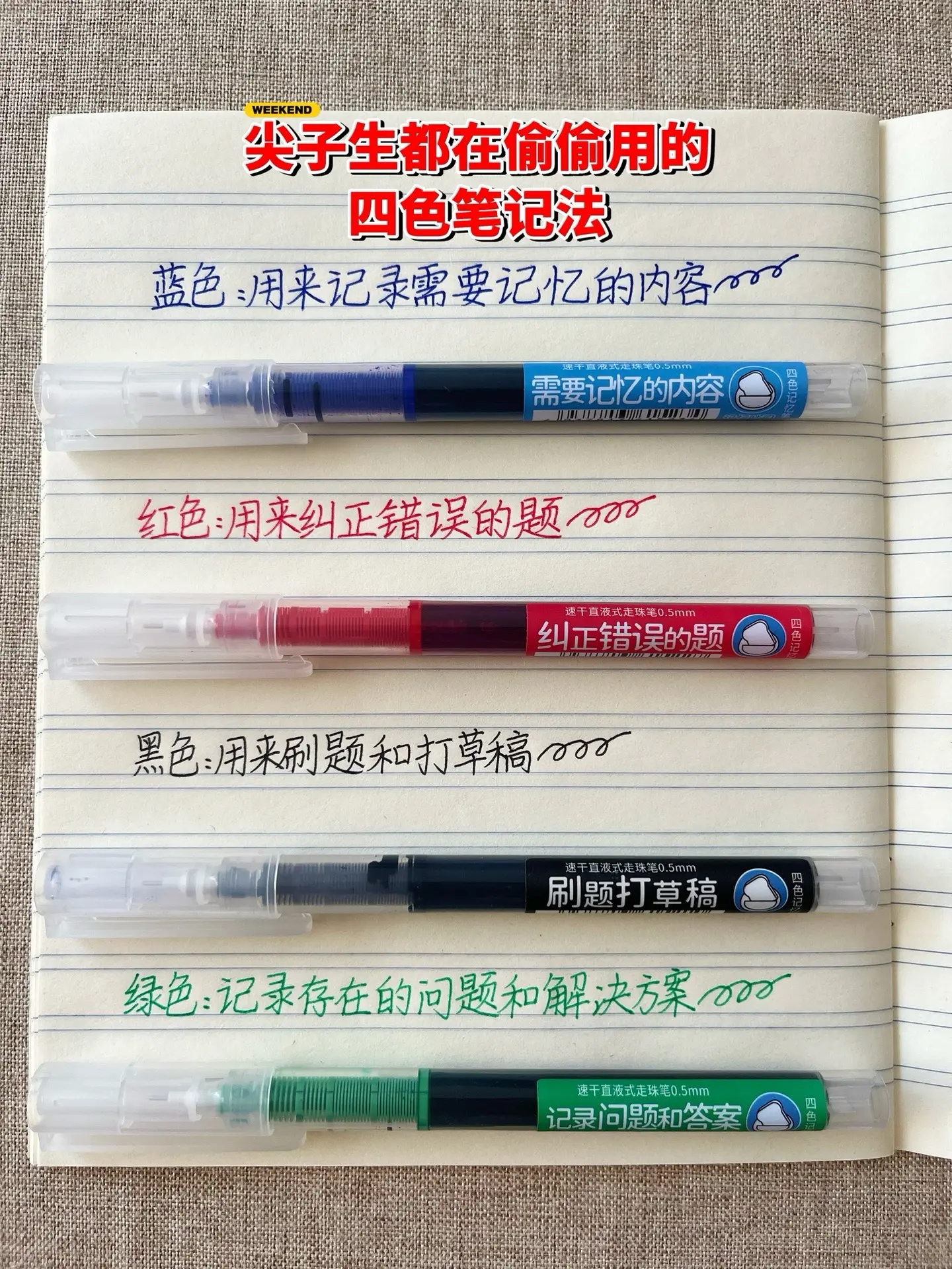 尖子生都在用的四色笔记法🔥。马上要开学了，给孩子安排了四色记忆笔，高...
