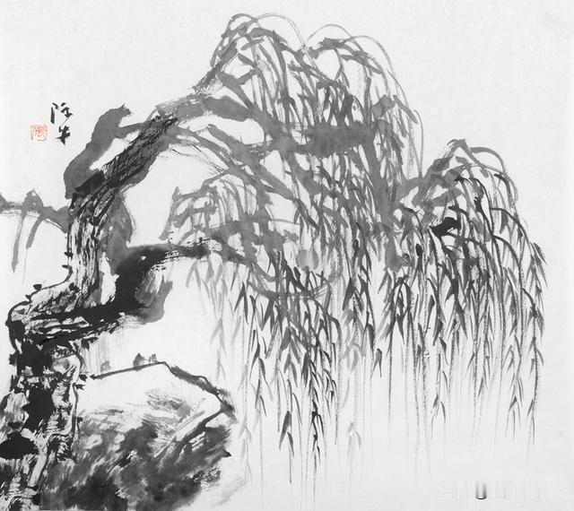 山水画中如何画好柳树？

柳树是落叶乔木，广泛分布于中国南北地域。柳树垂条拂水，