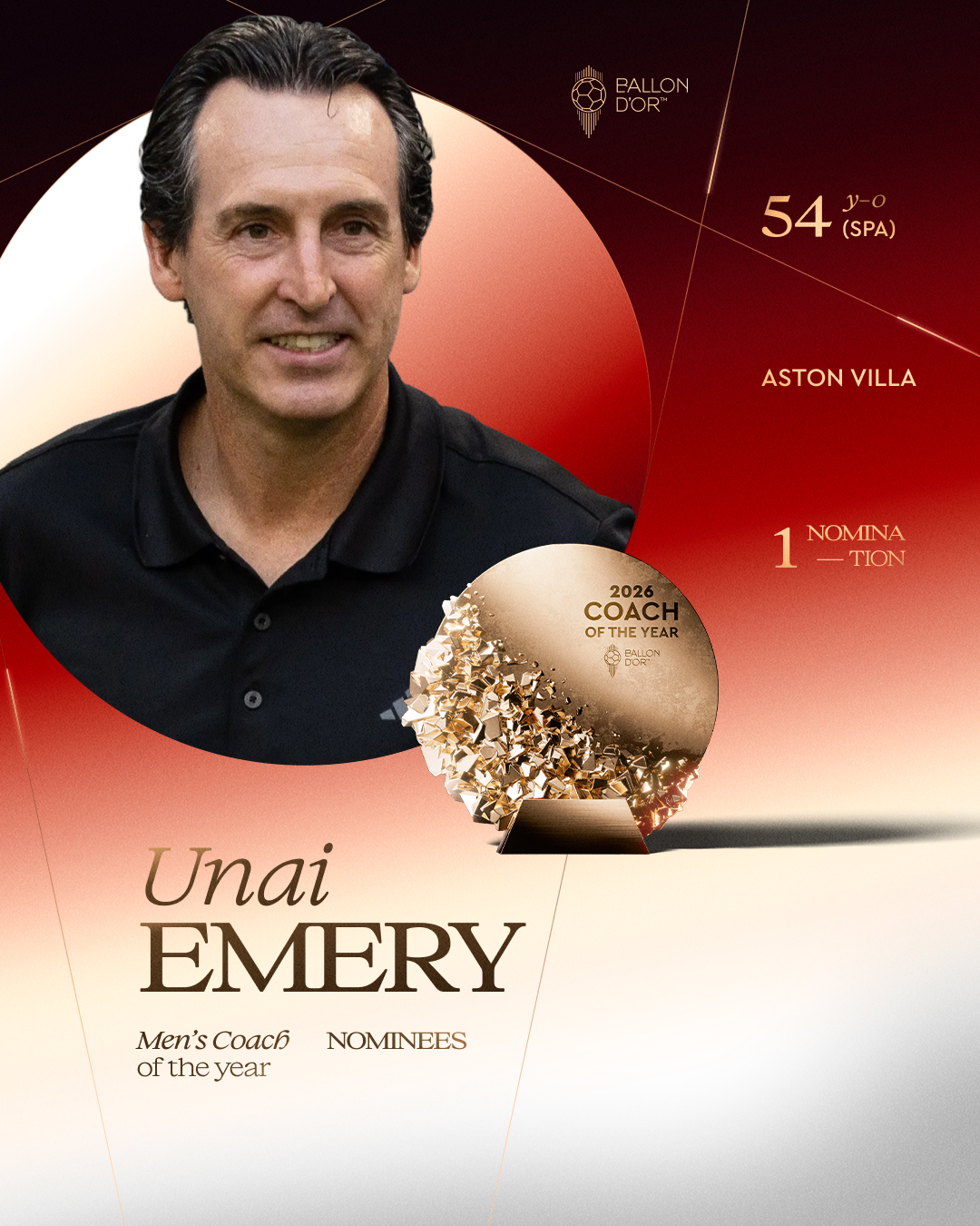 金杯加冕，欧联之王 🏆恭喜我们的老大埃梅里 获2026年克鲁伊夫奖提名 ✨👏