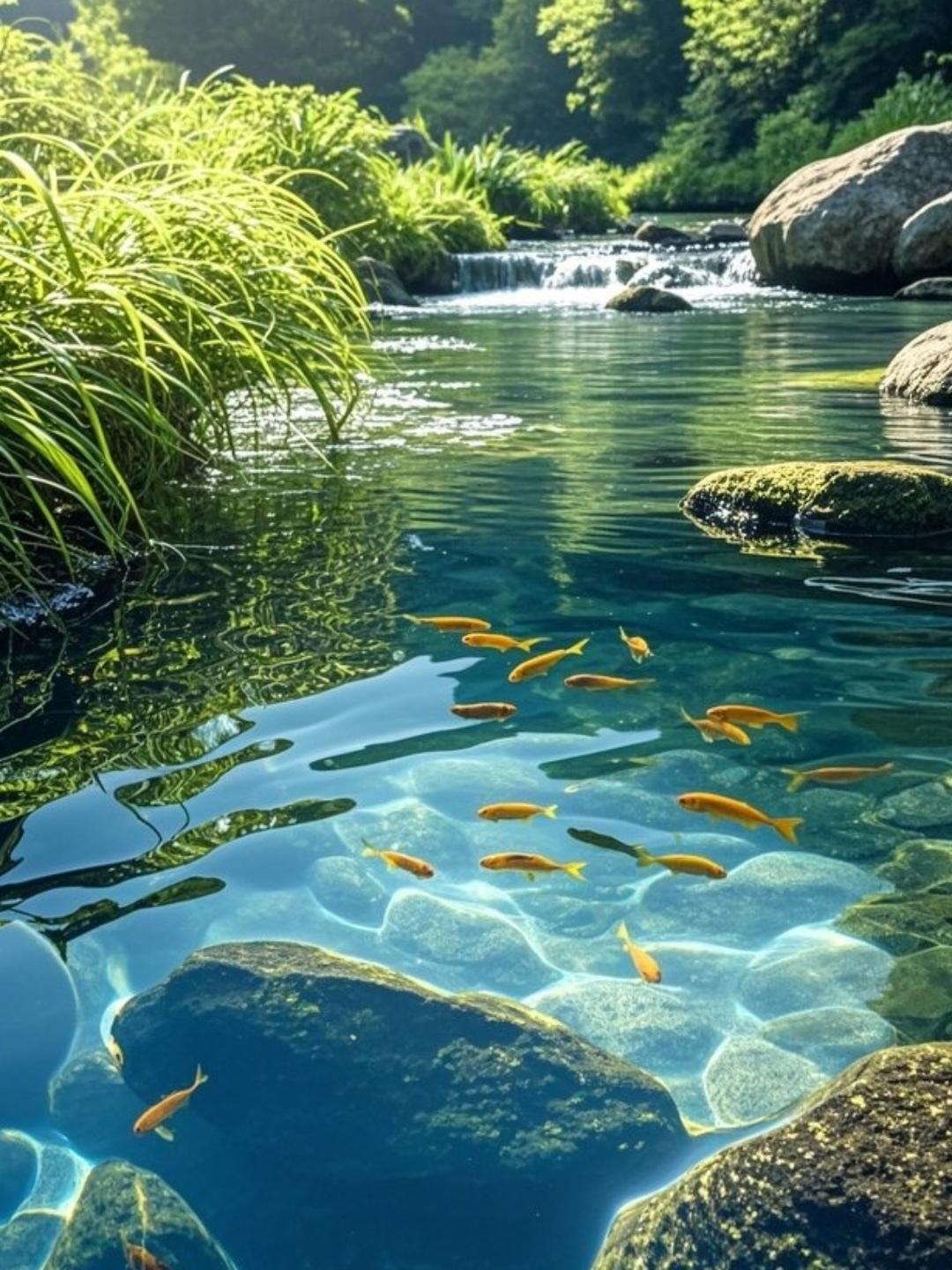 风景
每当看到这样的场景
总是想起柳宗元的《小石潭记》：
其中写到：潭中鱼可许百