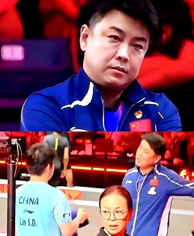 新加坡那场球刚打完，王皓黑着脸，直接穿过人群，冲到林诗栋跟前。他没动手，但指头几