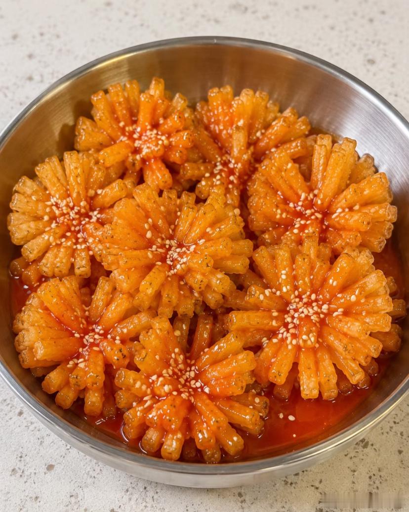 糖醋土豆制作步骤1. 土豆削皮切成小方块，垫上筷子改成花刀2. 放进淡盐水里泡一