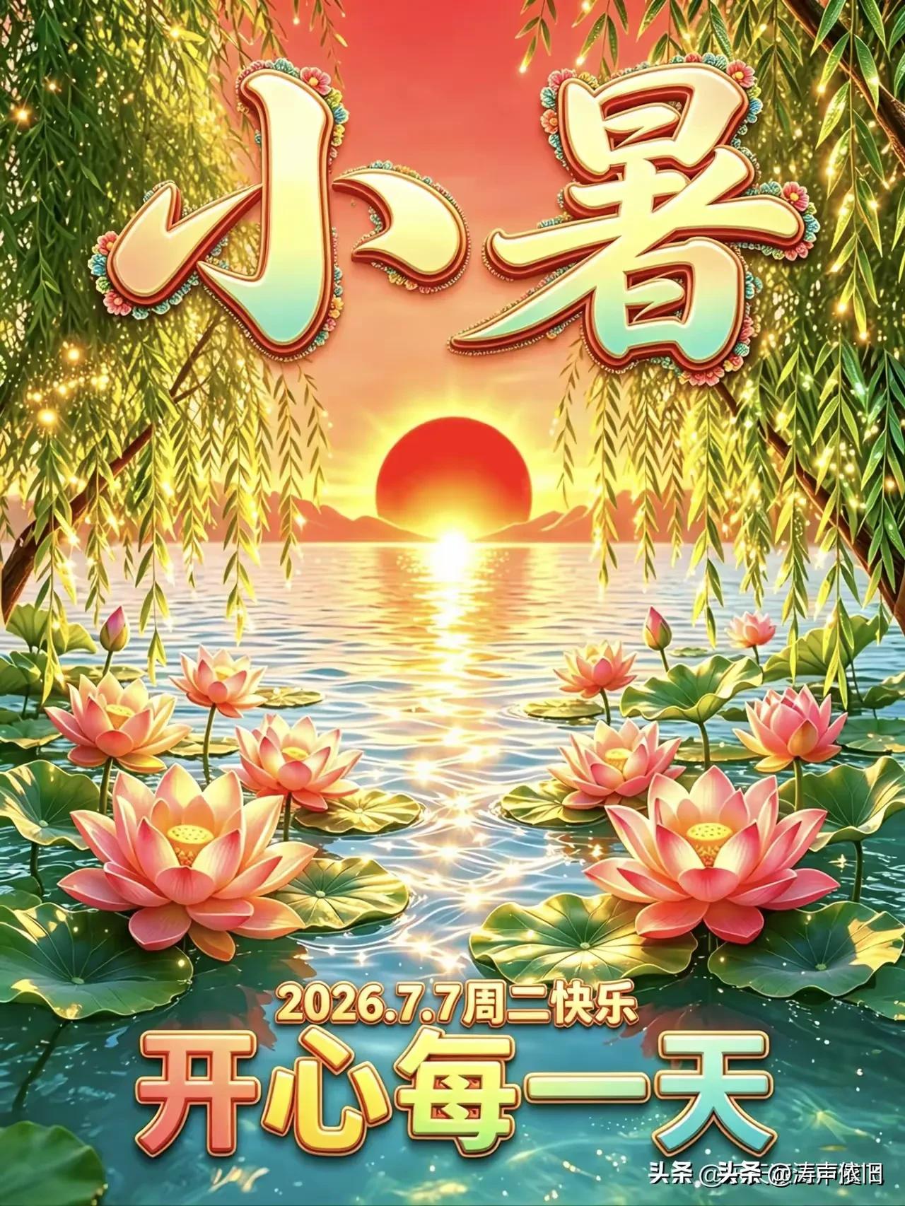 《鹧鸪天·小暑安康》     
（2026.7.7）

溽风初临小暑长，
荷风送