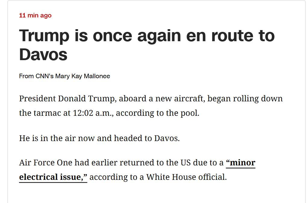 据报道，美国总统特朗普乘坐的一架新飞机于美东时间1月21日凌晨00时02分开始沿