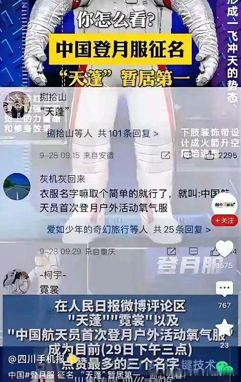 这个好意外呀，中国登月服征名“天蓬”竟然暂居第一！
[泪奔]难道大家不怕嫦娥看到