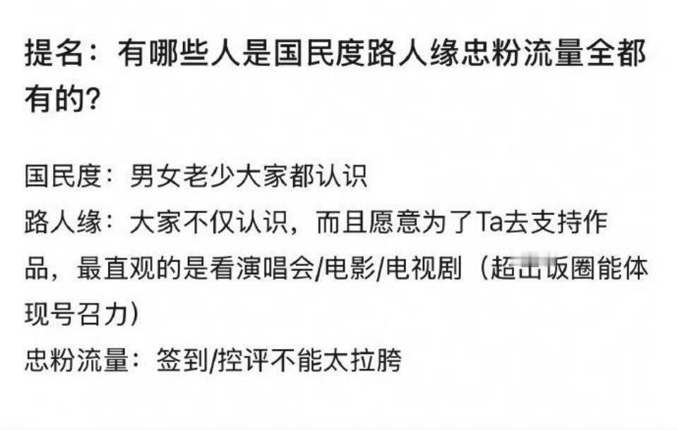 国民度路人缘忠粉流量全部都有的明星，你能想到谁？ ​​​