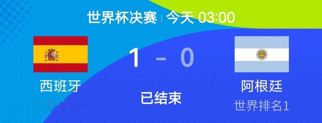 世界杯决赛结束，全程看完直播的我说下我的感受。西班牙凭借加时赛第106分钟的进球