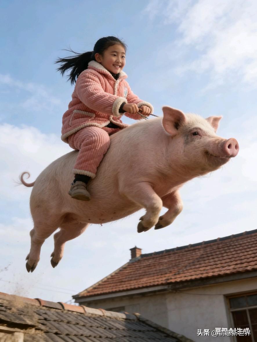 🐷👧 骑猪飞天，童年无限想象！骑猪看风景 骑猪趣事